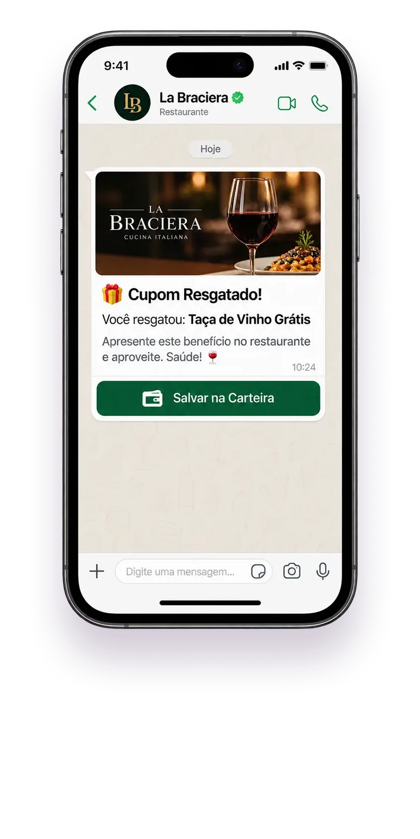 La Braciera WhatsApp chat with the redeemed coupon